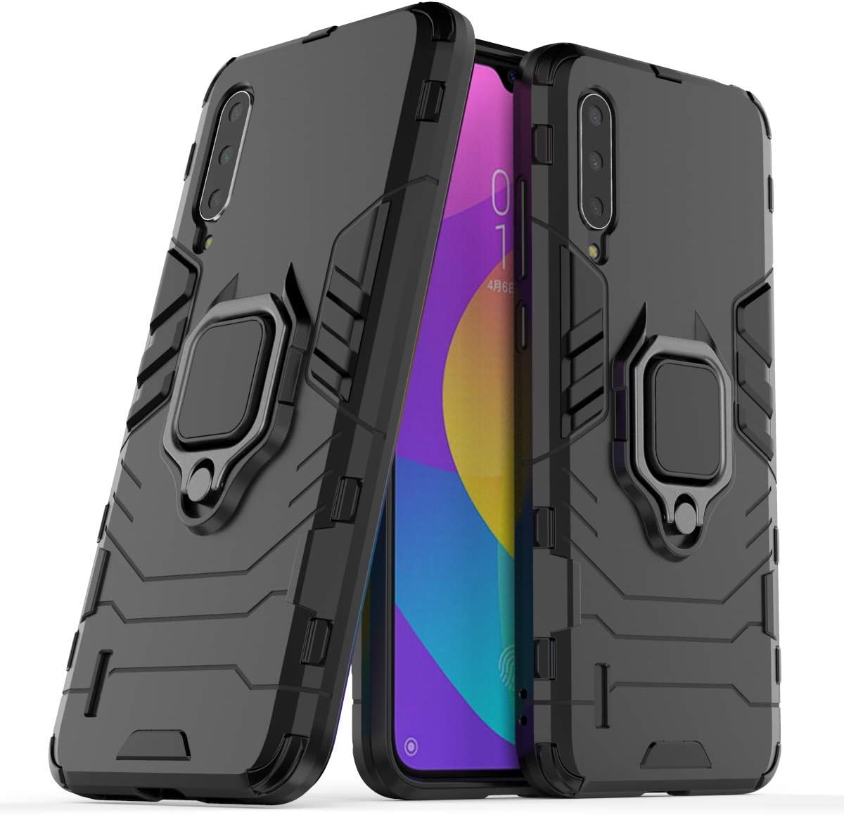MYLB-US Xiaomi Mi A3 case,[Anti-Fall] Double-Layer Shockproof and Sturdy Hybrid Protective Shell with Bracket Function, Suitable for Xiaomi Mi A3 Mobile Phone Protective case (Black)