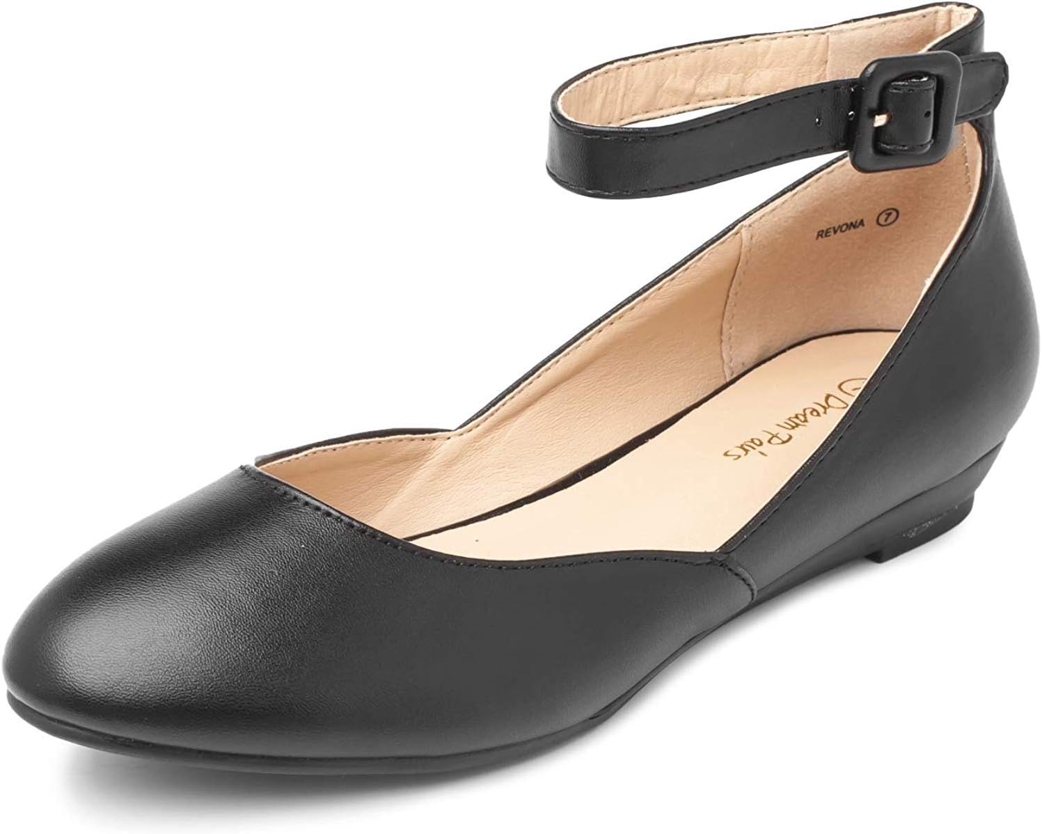 DREAM PAIRS Women's Revona Low Wedge Ankle Strap Flats Shoes