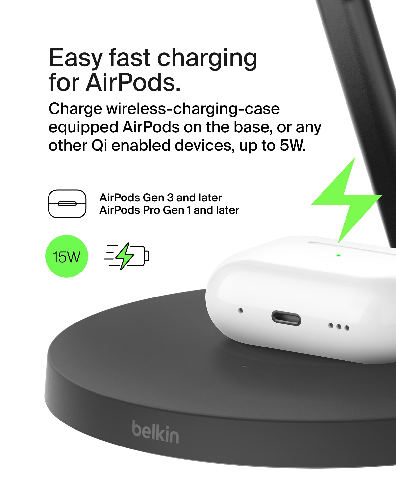 Belkin MagSafe-Compatible Charger, 3-in-1 Wireless Charging Station, Qi2-Certified 15W Wireless Charge for Apple iPhone 16 Series, Apple Watch, AirPods w/Non-Slip Base, 40W Included - Black