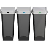 Glad Linkable Trash Can with Clorox Odor Protection, 12 Gal, Black, 3 Pack | Swing-Top &amp; Lift-Up Full-Open Lid, Connect Multiple Cans, Sort Waste &amp; Recycling, Odor-Neutralizing Top, for Kitchen &amp; Office