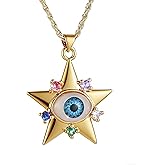 HZMAN Evil Eye Necklace for Women 18K Gold Plated Pentagram Necklace Pendant Good Luck Amulet Jewelry Gift