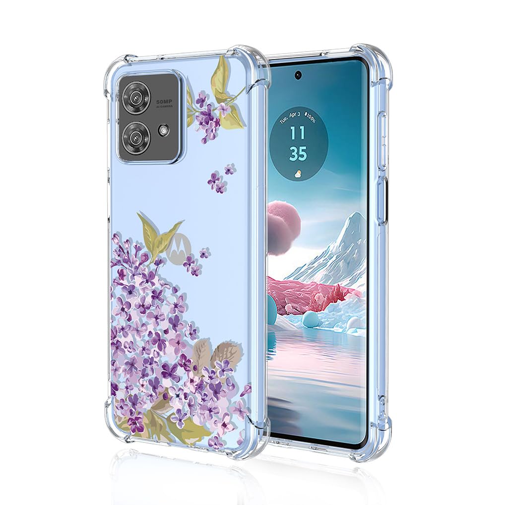 SEAHAI Case for Motorola Edge 40 Neo, Ultra Thin Soft Silicone Clear Back TPU Bumper Shockproof Cover Fashion Flowers Graphic Colorful Skin Slim Case - Cherry blossom