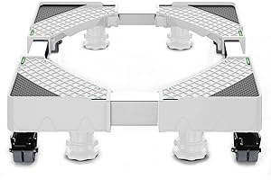 Upgrade Fridge Stand Mobile Base with 4 Locking Wheels and 4 Strong Feet HQO LOVL 27.5”-35.4” Adjustable Furniture Dolly for Washer Dryer Washing Machine Stand Pedestal, Refrigerator Stand(White)