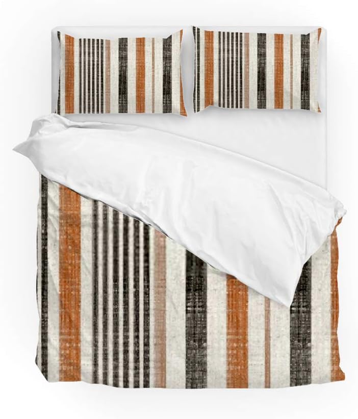 HAOXIANG 3 Piece Bedding Duvet Cover Set ﻿Beige Brown Stripes Soft