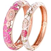 UJOY Vintage Jewelry Cloisonne Handcrafted Enameled Gorgeous Rhinestone Hinged Cuff Bracelet Bangles Gifts 88A