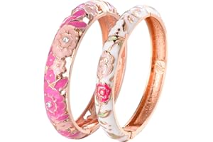 UJOY Vintage Jewelry Cloisonne Handcrafted Enameled Gorgeous Rhinestone Hinged Cuff Bracelet Bangles Gifts 88A