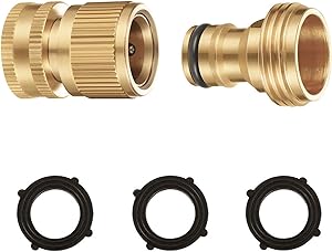 Riemex Garden Hose Quick Connector Set Solid Brass 3/4 inch GHT Water Fitings Thread Easy Connect No-Leak Male Female Value (1, Internal Thread Quick Connector) IQC-1