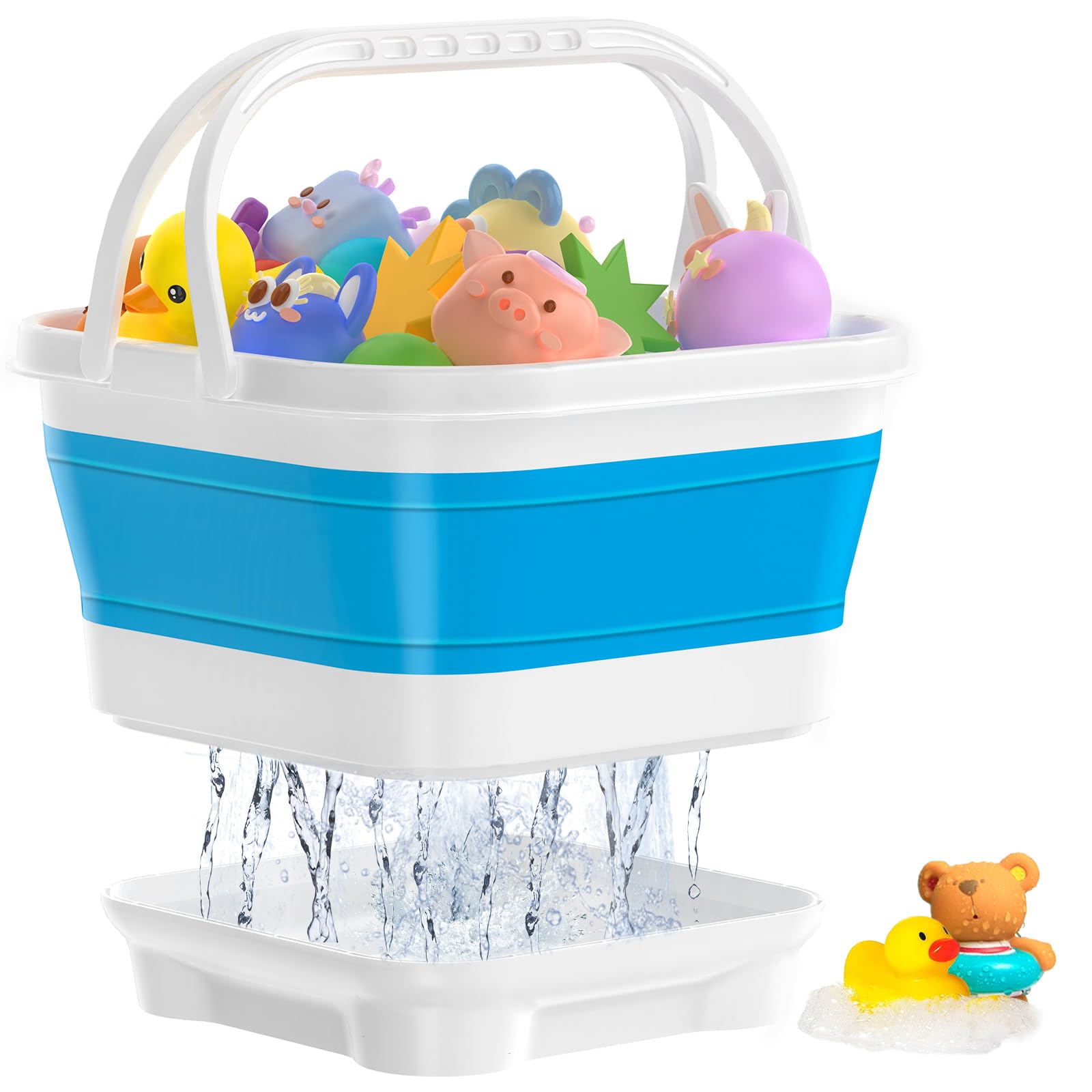 Photo 1 of Anivia Foldable-Bath-Toy-Storage-Organizer, Bath Toy Holder with Removable Base, Quick-Drain-Drying Bathtub Toy Storage, Basket Bathroom Shower Toys Holder for Kids (Blue)