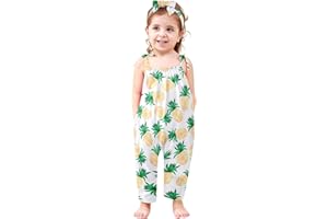 Lindanina Toddler Baby Girls Romper Sleeveless Jumpsuit Summer Clothes Adjustable Tie-Up Strap with Pocket Headband 1-5T