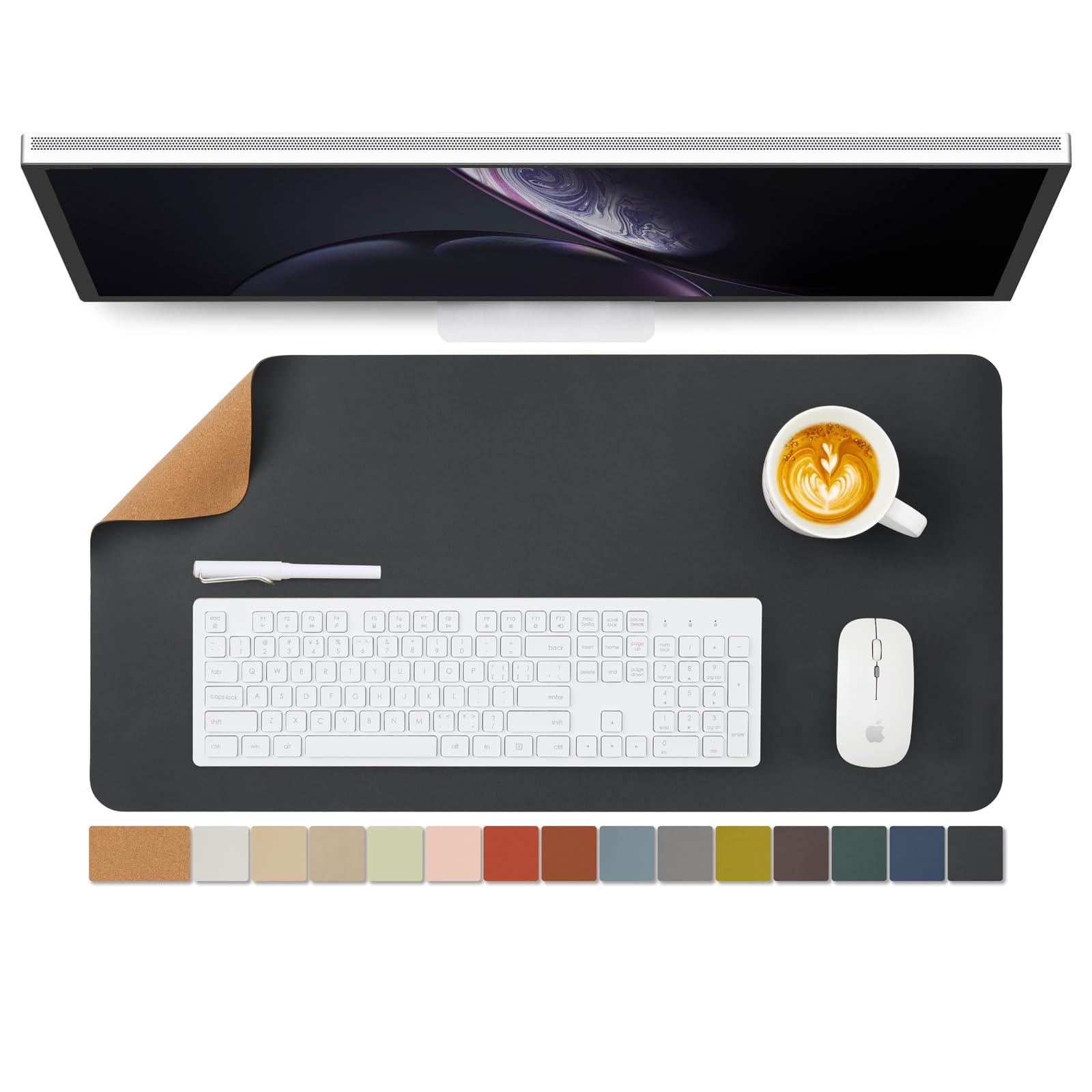 Photo 1 of Cork Desk Mat - Dual-Sided Desk Pad for Office and Home - Desk Organization and Accessories - Ideal for Large Mouse Pad and Desk Mats on Top of Desks(Black,27.6"x 13.8")