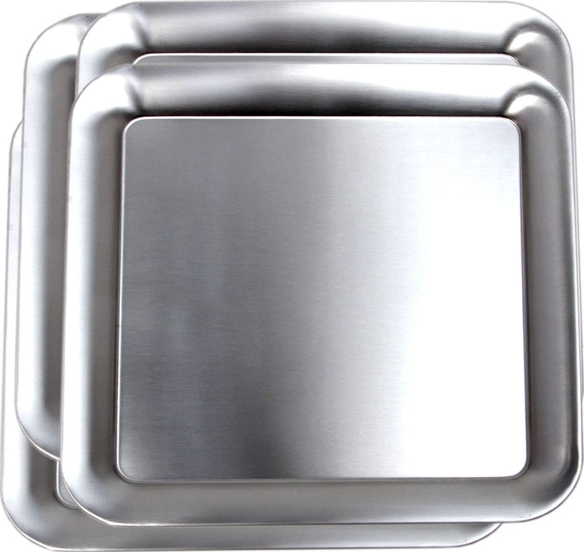 Maro Megastore (Pack of 4) 9" x 9" 304 Stainless Steel Satin Finish Traditional Square Trim Catering Plain Design Serving Tray Food Deco Plate Metal Steel Mirror Platter Party Tray (Medium) T747-4PK