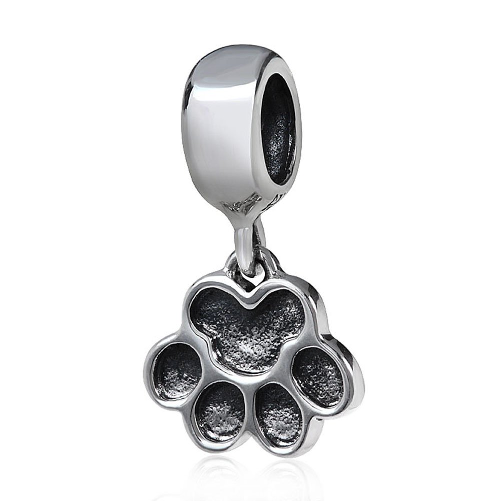 Paw Charm 925 Sterling Silver Dog Charm Animal Charm Birthday Charm Love Charm for Pandora Charm Bracelet (A)