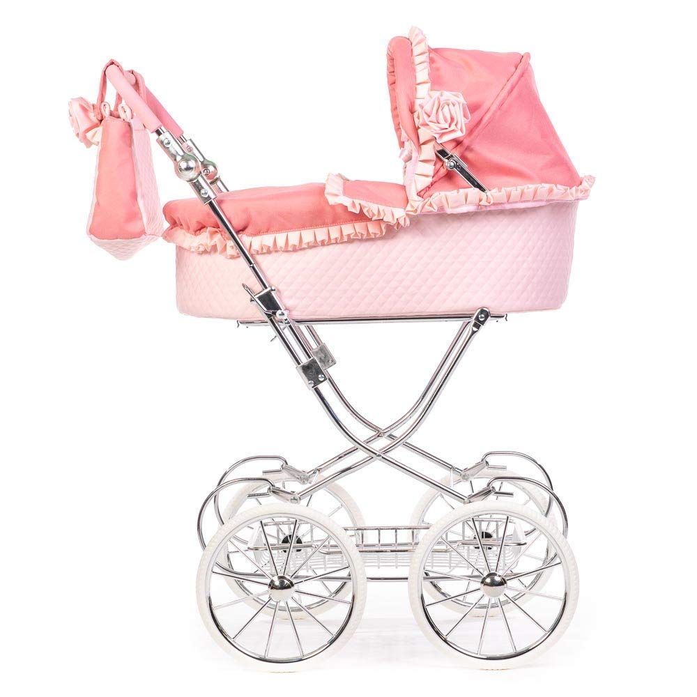 Roma Annie Spanish Style Dolls Pram with Adjustable Handle, Suitable for 3-16 Years, Includes Bag, Magnetic Hood Rosettes, Hood Nets, Optional Accessories, Shopping Tray, Dolls up to 55cm