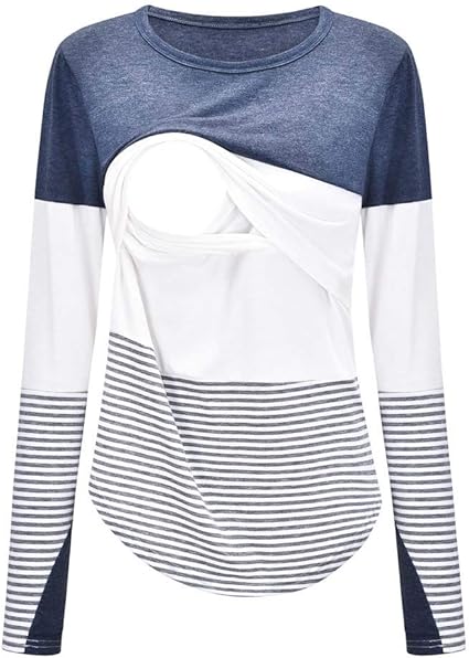 Amazon Com Leewa Maternity T Shirts Strip Spring Maternity Clothing Splicing Top Breastfeeding Pullover Crewneck Elegant Sports Outdoors