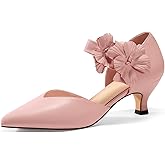 Coutgo Womens Low Kitten Heels Dressy Shoes Comfortable Closed Toe Flower Slip on Formal Party Dance Heeled Pumps