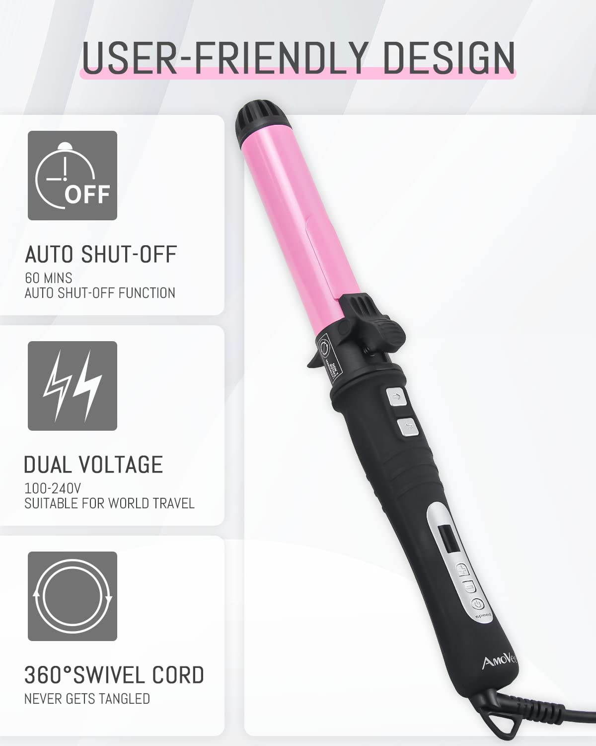 AmoVee Rotating Curling Iron, 1.25 Inch Auto Ceramic Curling Iron, Adjustable Temps 180 °F to 410 °F, Dual Voltage, A Valentines Day Gifts for Her