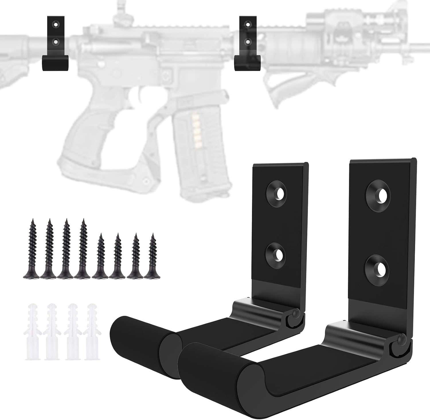 Aoanoko Indoor Gun Rack Wall Mount Soft Rubber Foldable Hook for Rifle, Shotgun, Archery Bow, 20lbs Holding Strength Holder Easily Installed on Wall, Door, Desk, Shelf: Sports & Outdoors