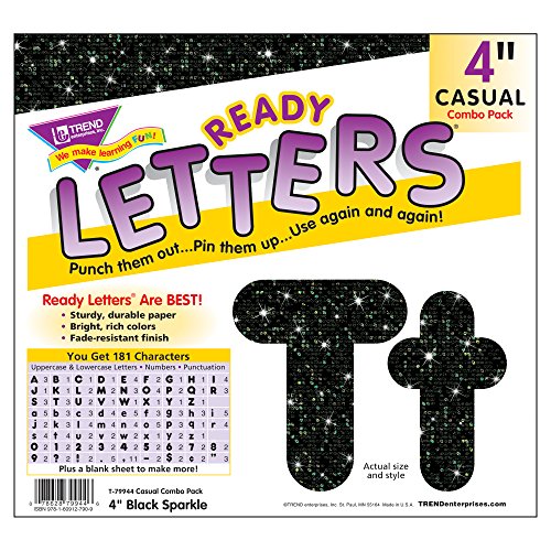 Trend T79944 Ready Letters Casual Combo Pack, Black Sparkle, 4", 181 per Pack (TEPT79944)