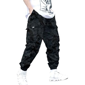 Boys Camo Cargo Jogger Pants, Elastic Waist Tapered Casual Pants with Multi-Pockets for Teens