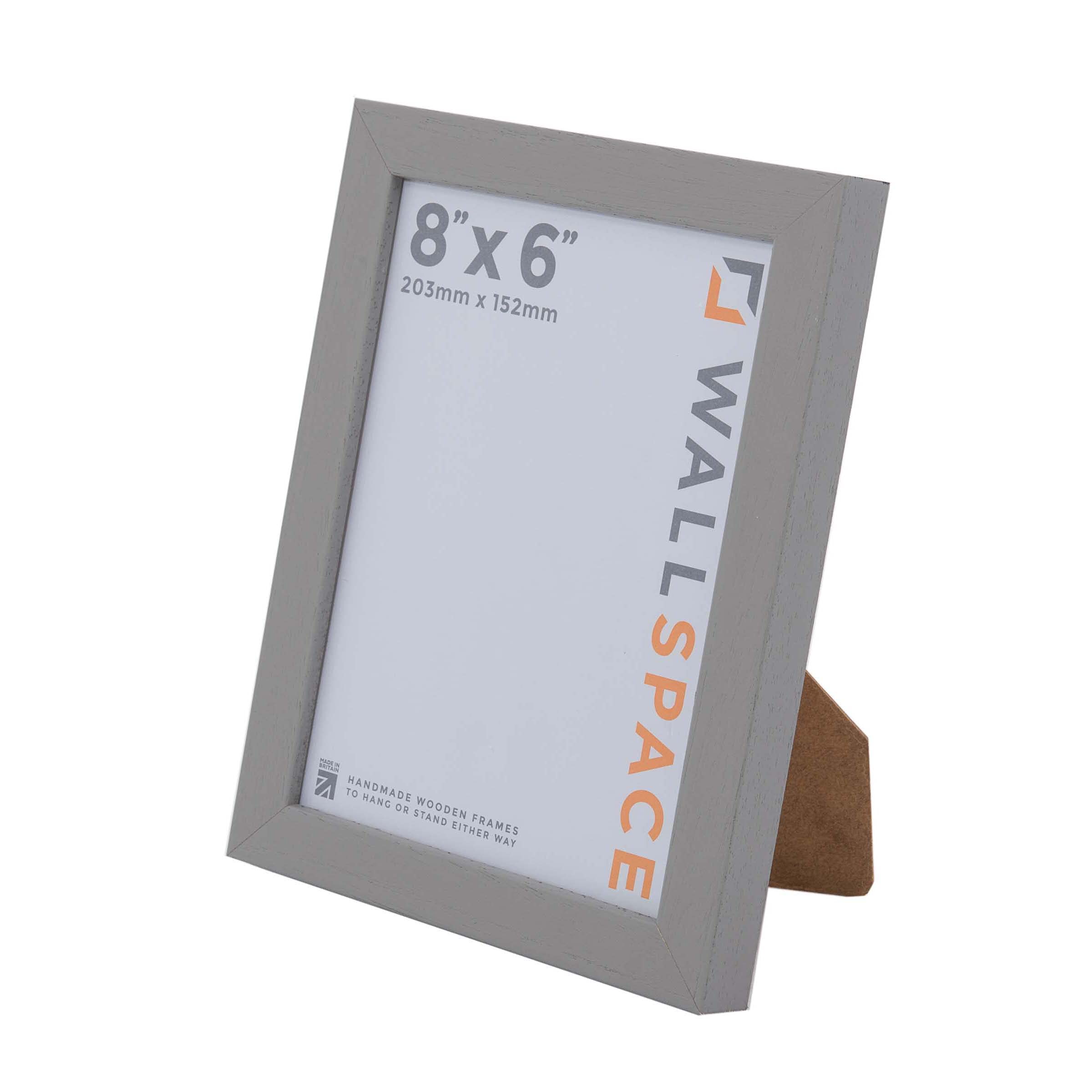 Wall Space 8x6 Grey Picture Frame | Grey 6x8 Photo Frame | 8 x 6 inch | 203x152mm | 20.3x15.2cm | Solid Wood Wooden with Real Glass | Handmade in UK