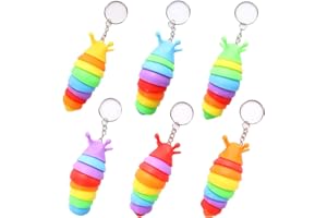 MEIEST 6 PCS Mini Fidget Slug Key-chain Toys,3D Articulated Stretch Caterpillar Sensory Stress Relief Flexible Hand Toy, Ideal Party Favor Colorful Office Desk Pet Toys(Random Color)