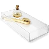 Huang Acrylic Clear Catchall Decorative Tray | Minimalistic Design for Keys, Wallet, Perfume, Jewelry, or Makeup | Rectangular Organizer Tray for Vanity, Dresser, Bathroom, Bedroom | 14 x 6.25 inches