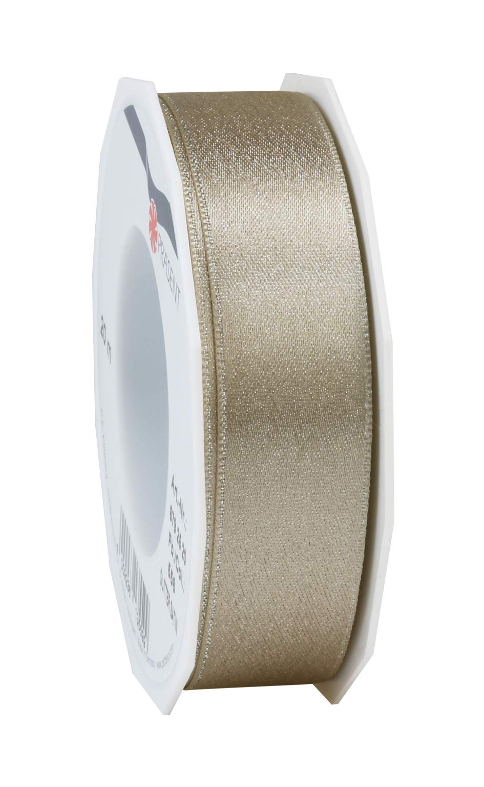 Präsent - Glitter Satin Ribbon Taupe-Silver 20-m-Roll 25 mm Width