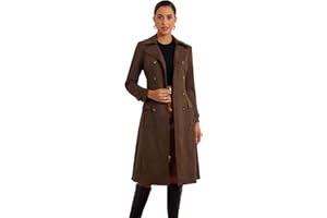Allegra K Long Faux Suede Jacket Women Fall Winter Trench Coat with Pockets Belt Double Breasted Pea Coat Overcoat