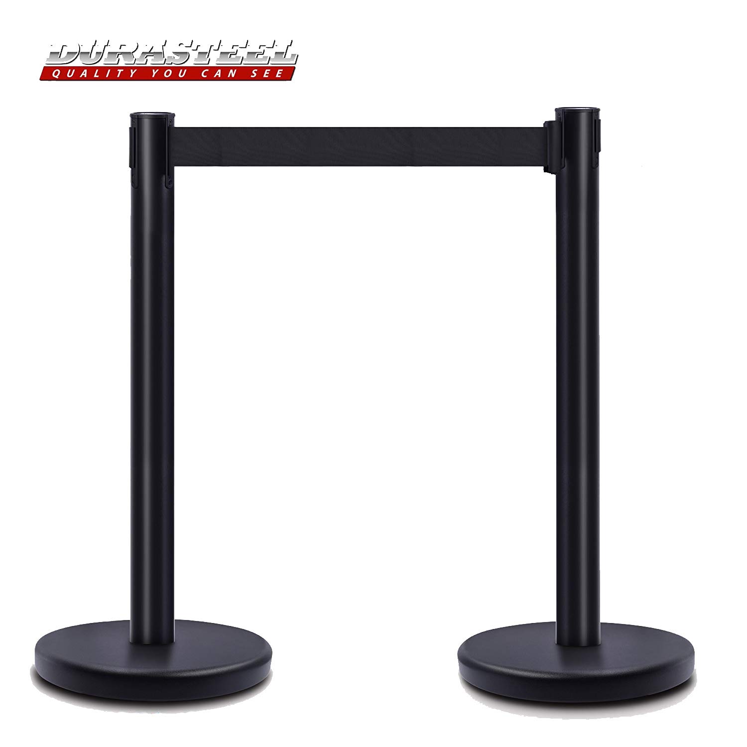 Apex VIP Series Standard Duty Black Tuff Tex Retractable Belt Stanchions (2 Pcs Set) 36" H with 6.5 Feet Black Belt