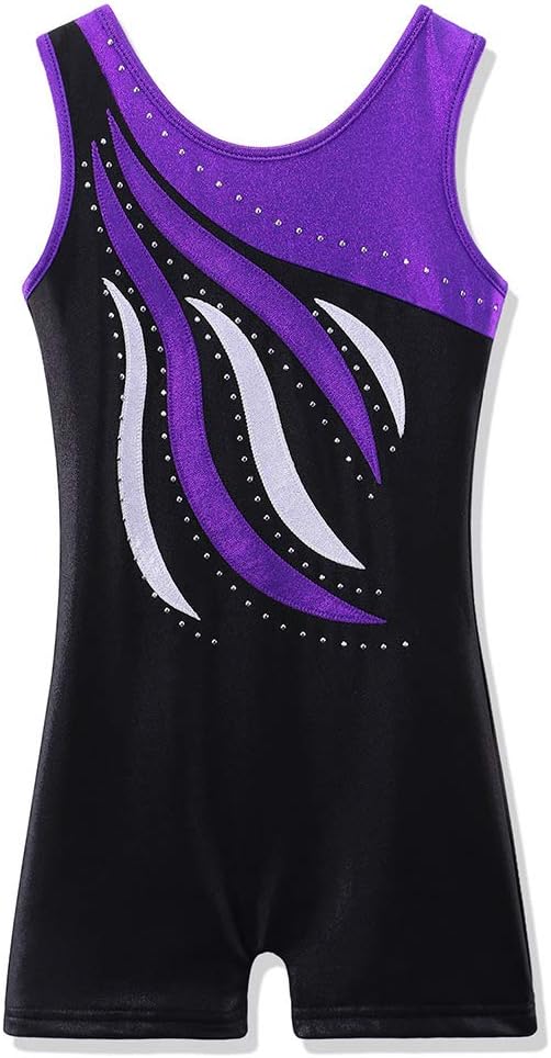 BAOHULULeotard for Toddler Girls Gymnastics Shorts Sparkle Embroidery Tank Biketards One Piece B165_BlackPurple_110