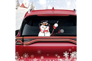 Iprokiu Christmas Santa Claus Reindeer Snowman Rear Window Wiper Decal Funny Waving Arm Wiper Sticker Waterproof Windshield Wiper Decal Christmas Decoration Rear Window Wiper Blade Decal (Snowman With