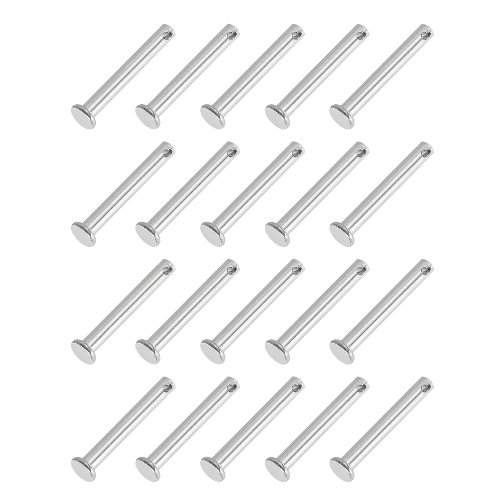 PATIKIL 5 x 40 Mm Single Hole Clevis Pins, 20 Pcs 304 Stainless Steel Flat Head Pin for Hitch Pin Lock Link Hinge Systems, Silver