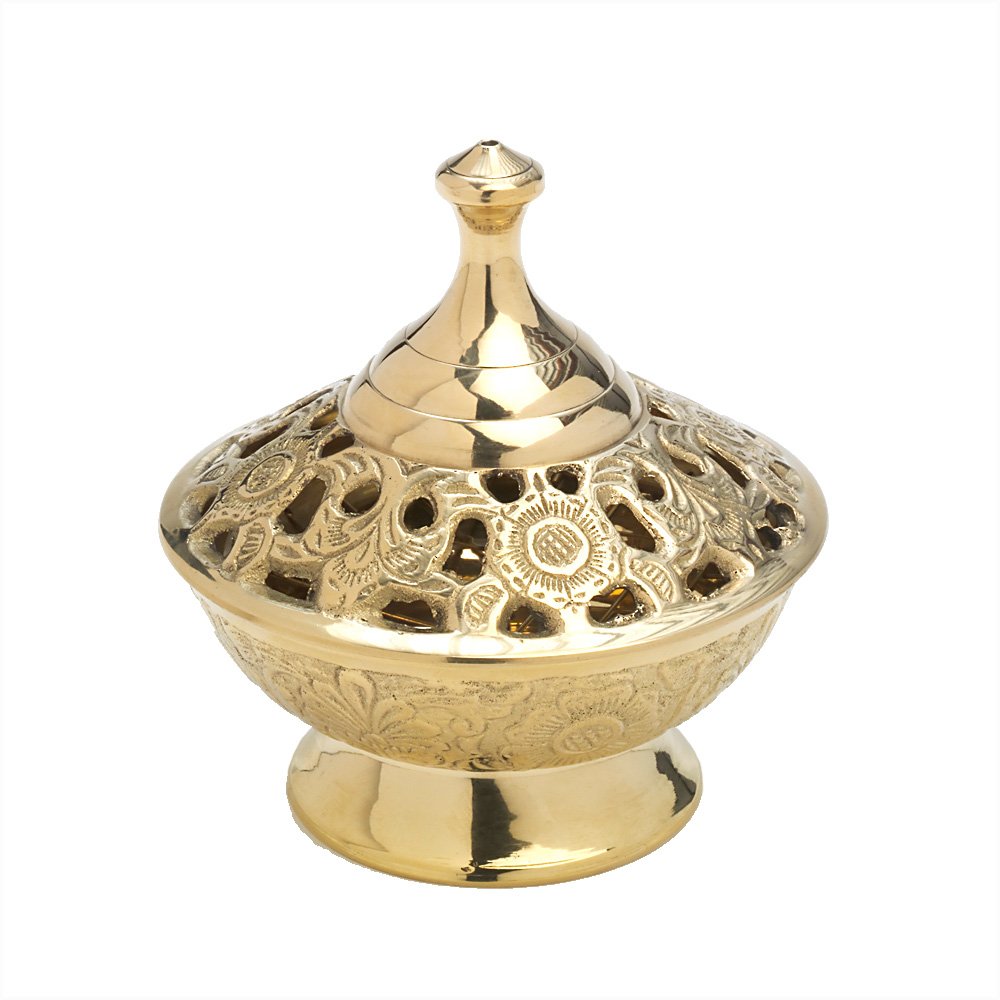 NKlaus incense bowl 10cm high with grid Ø 10cm incense burner brass gold incense accessories incense handmade 2918