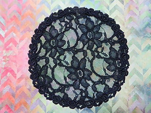 Handmade navy lace doily head cover with delicate rose trim accent (with decorative bobby pin)