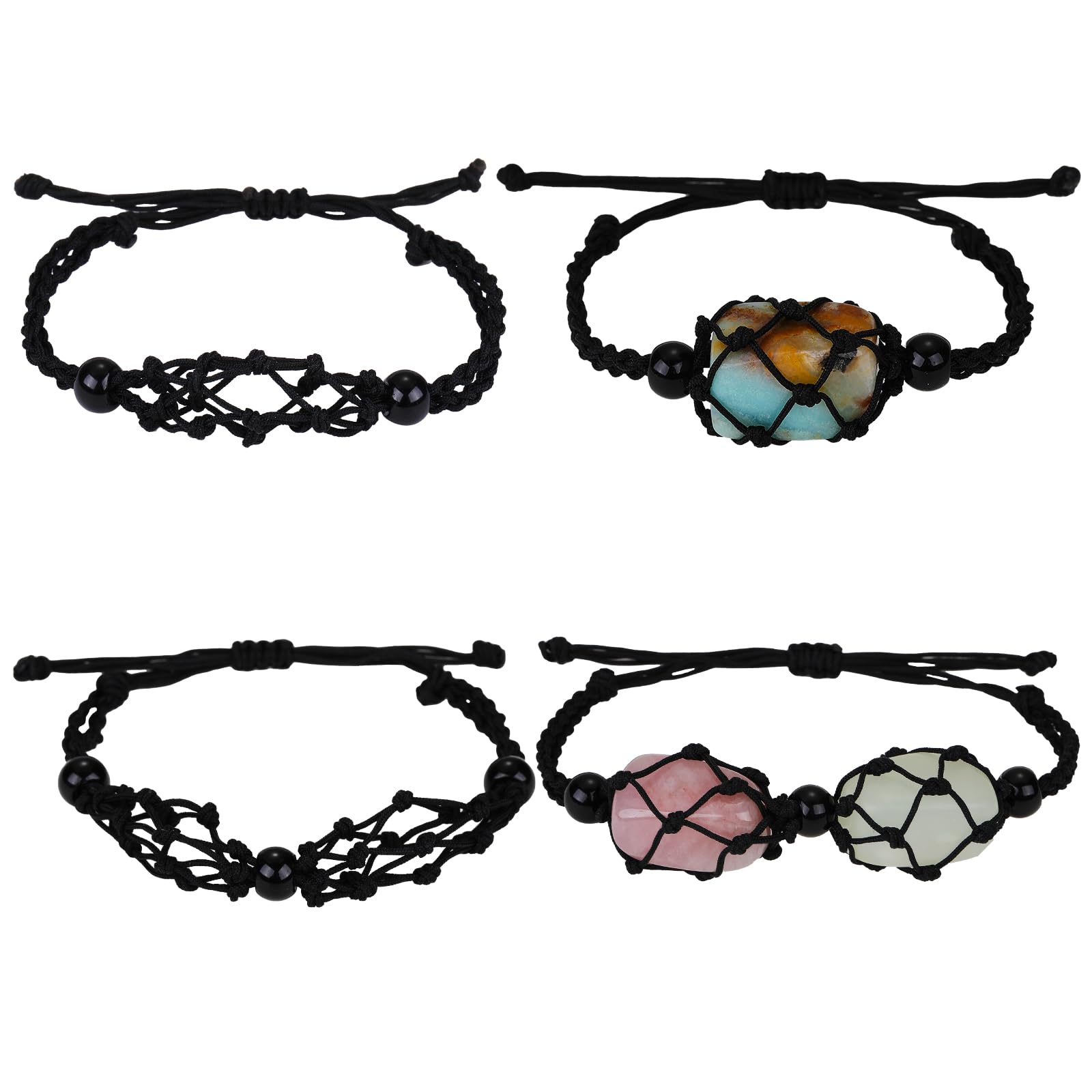 WEWAYSMILE 2 Pieces Empty Stone Bracelets Holder, Adjustable Cord Empty Stone Holder Crystal, for Stone Necklace DIY Bracelet Jewelry Making, Black, About 1-7/8~3-1/4 inch(47~84mm)