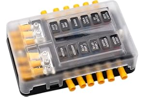 12 Circuits Fuse Box 12volt - 32volt Automotive Boat Fuse Block with Ground Camper Car Truck RV Trailer Marine Power Distribu
