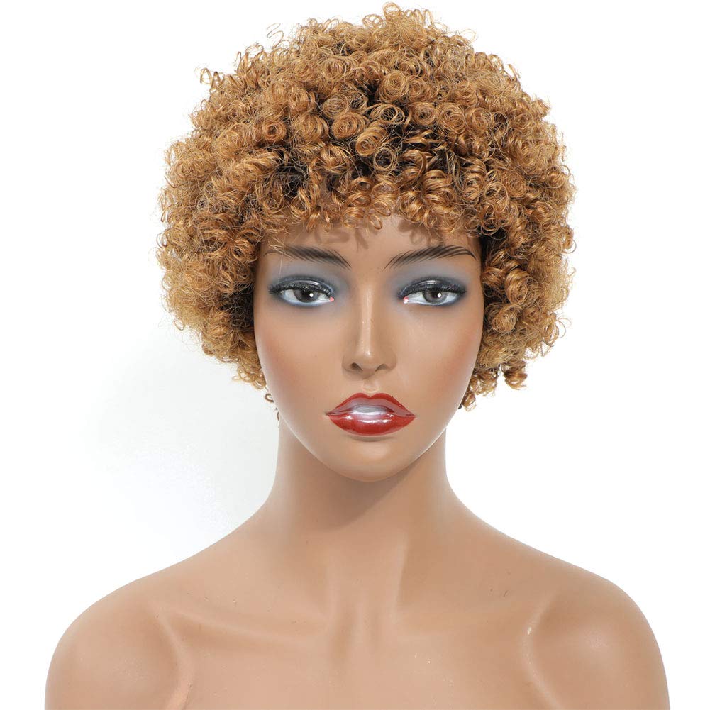 Ms Taj Short Afro Kinky Curly Human Hair Wigs for Black Women Brazilian Virgin Short Curly Afro Wigs Human Hair 150% Density (OM 1B/30#)