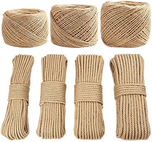 100% Natural Strong Jute Twine Rope Hemp Rope Cord For Arts Crafts DIY Decoration Tags Christmas Present Wrapping DIY Gift Packaging Bundling and Gardening (3MM x 200M (0.12 Inch x 656 Feet))