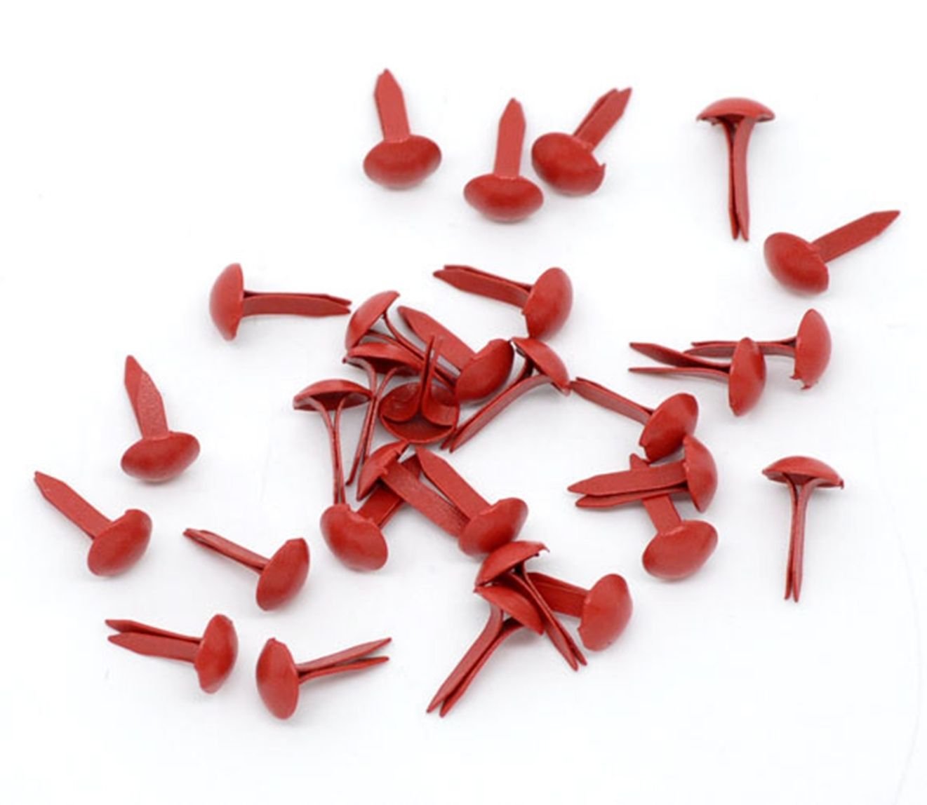 250 x Red Pastel Round 9mm x 5mm Brads (Bradlets). for Arts, Crafts and Decoration Embellishments