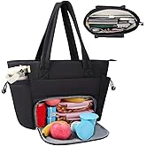 Veirdro Work Laptop Tote Bag for Women with Insulated Lunch Compartment, Lightweight Puffy Lunch Tote Bag with 15.6 Inch Laptop Compartment, Quilted Laptop Bags for Office Commuter Teacher Nurse Black