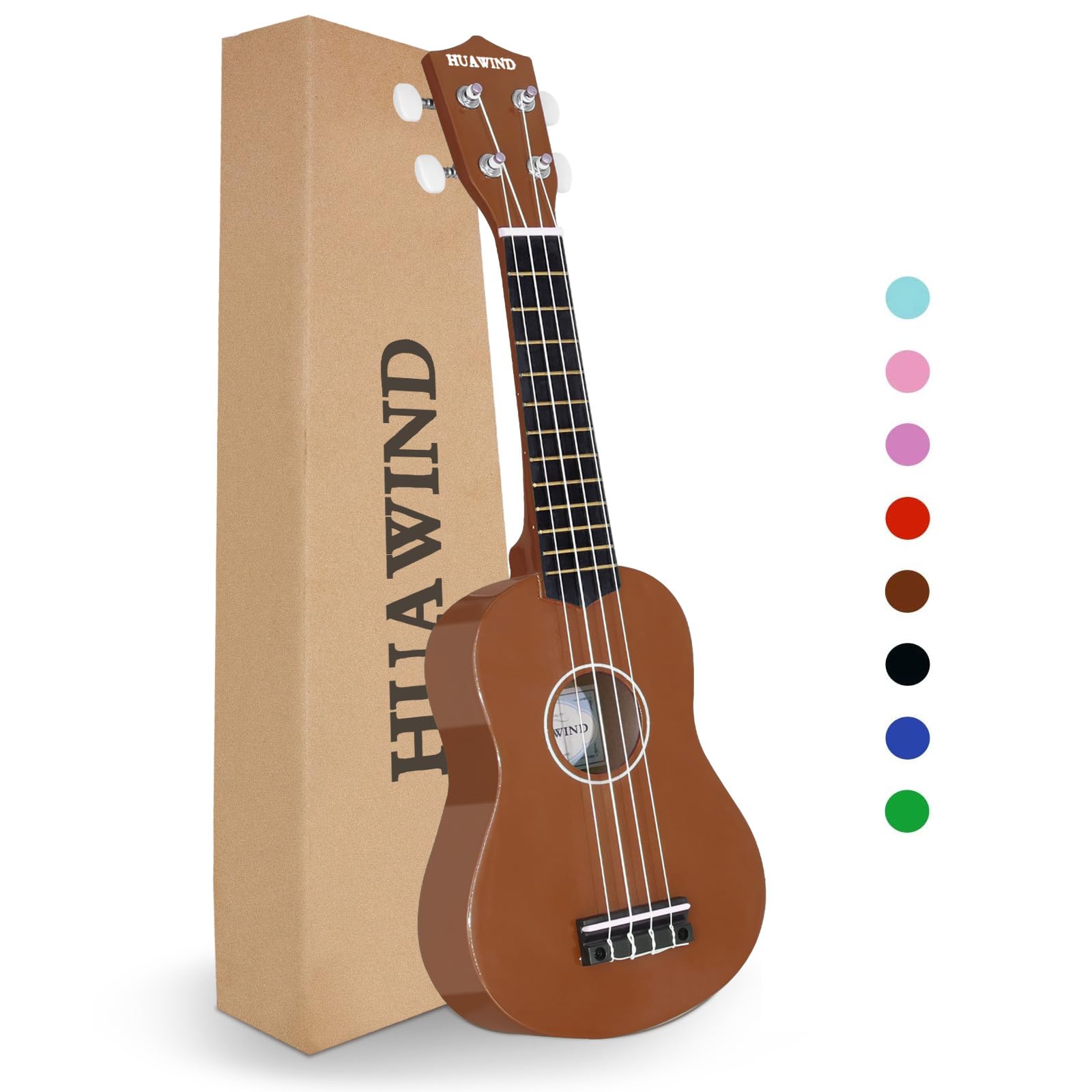 HUAWIND 21 Inch Soprano Ukulele for Beginners, Four String Wood
