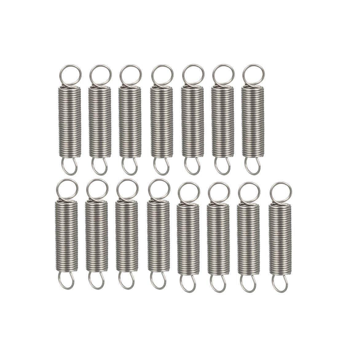 sourcing map Extended Tension Spring Wire Diameter 0.016", OD 0.16", Free Length 0.79" Stainless Steel Small Dual Hook Tension Spring for Machinery Construction Industrial 15pcs