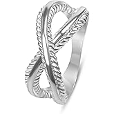 Myshiwu Designer Inspired Jewelry Two Toned Twisted Cable Wire Eternity Knot Ring Trendy Crossover Ring for Women Gift