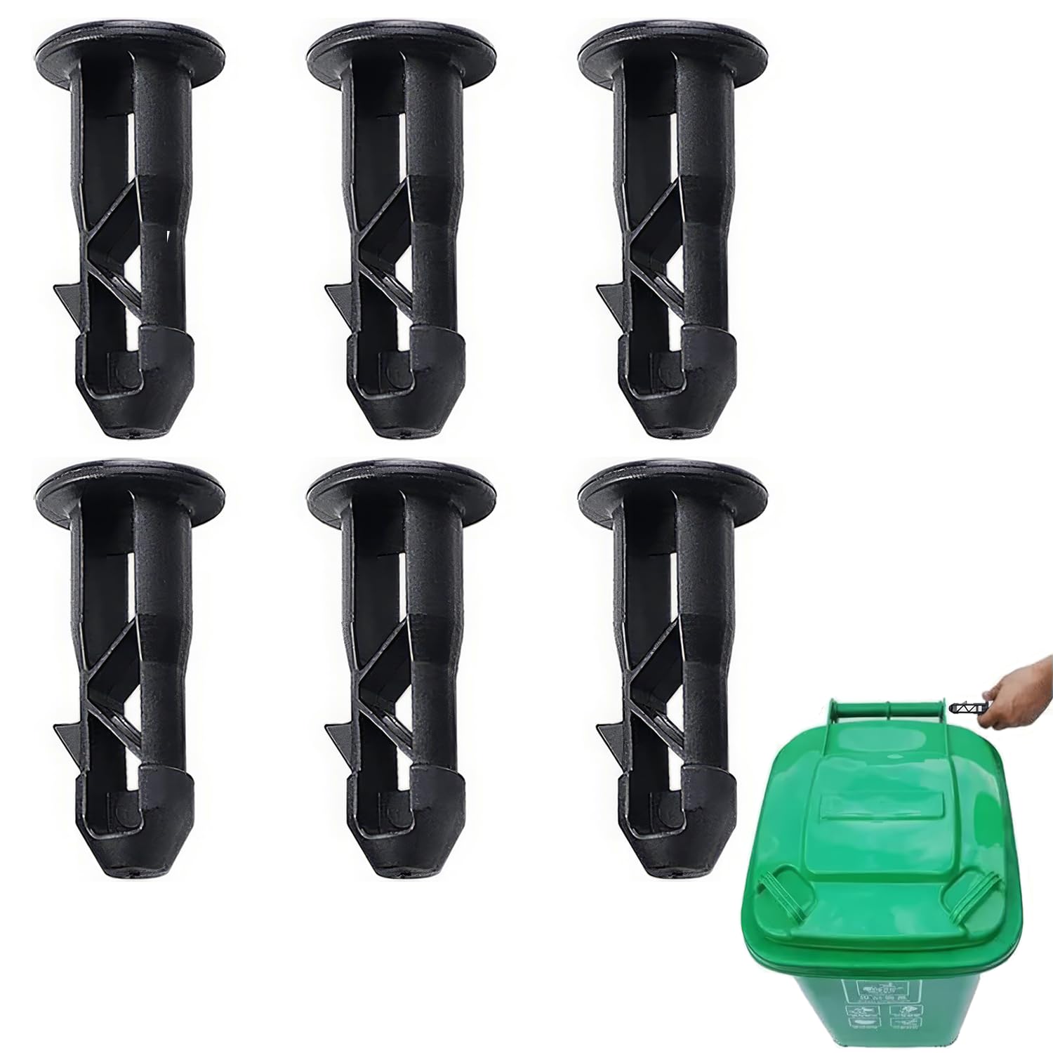 6 Pcs Plastic Hinge Pins for Wheelie Bins, Durable Lid Fixings for Outdoor and Commercial Use, Easy-to-Install Dustbin Lid Pins, Ideal for Home and Business (Black)