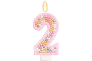 FAMGift Pink Birthday Candles - Number 2 Candle, Colorful Macaron Candles, 2 Cake Topper, Pink Birthday Decorations for Girl, Sweet Theme Birthday Party Supplies