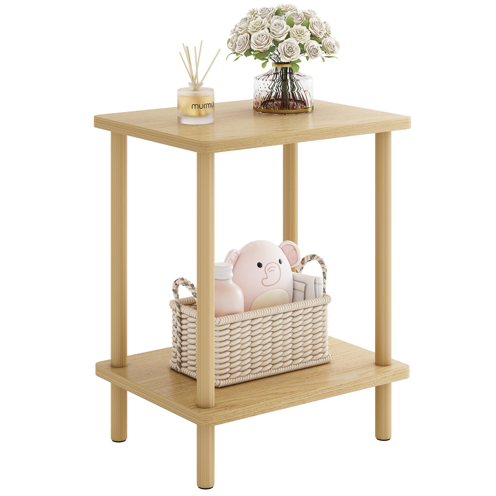 Photo 1 of Fixwal Side Table, Small Side Table Living Room, Wood End Table, Nightstand Bedside Table, Natural (No-Tool Assembly)