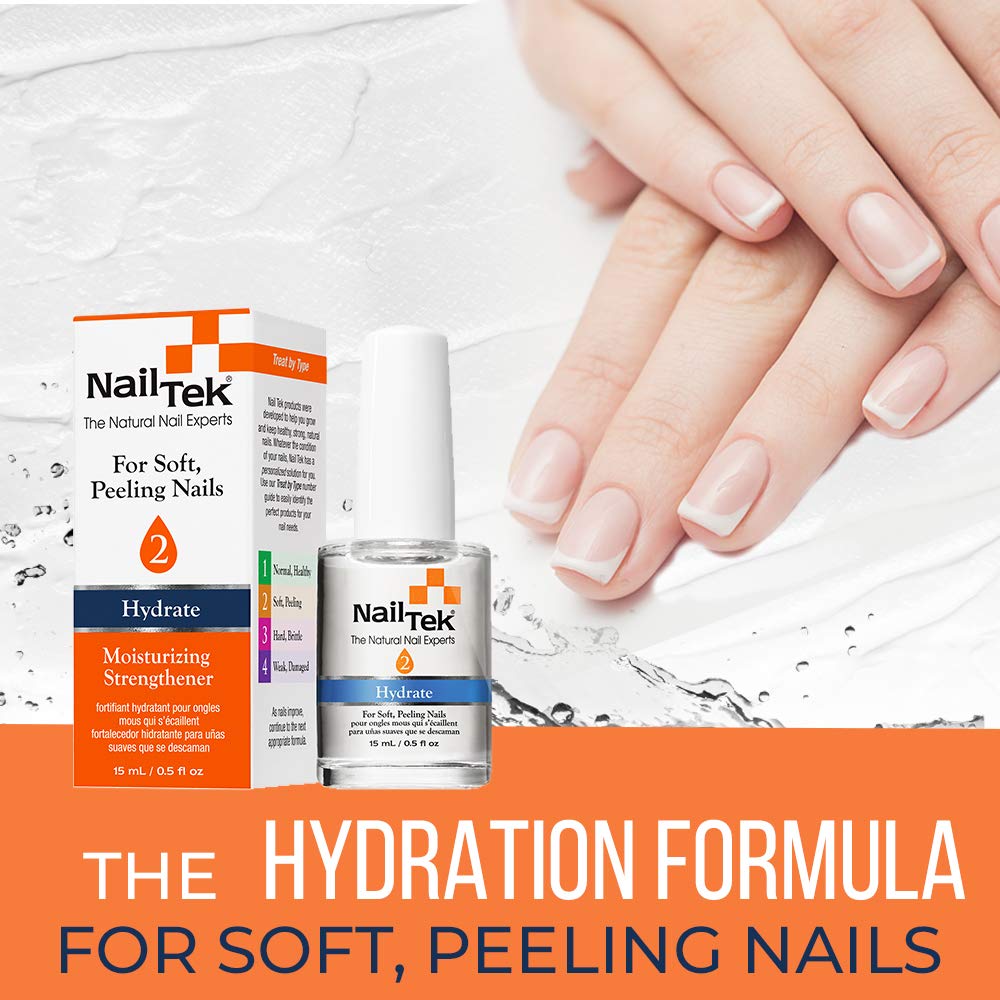 Nail Tek Hydrate 2, Moisturizing Strengthener for Soft and Peeling Nails, 0.5 oz, 2-Pack : Beauty