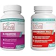 20% Bundle Utiva Cranberry PACs 30 Vegi Capsules Cranberry Supplement for Urinary Tract Health for Women and Men + Utiva D-Mannose 500mg 120 Capsules Naturally Flush The Bladder and Urinary Tract