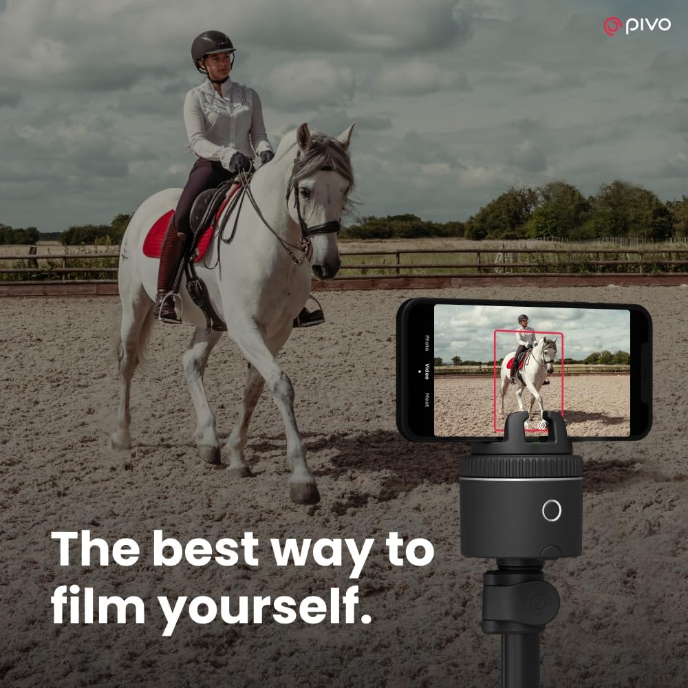 Pivo Equestrian Pod Essential Pack, Auto Face, Body, Horse Phone Tracking Holder, Ai-Powered 360° Rotation, Remote Control for Hands-Free Video Recording with Smart Mount, Travel Case & Tripod (Black)