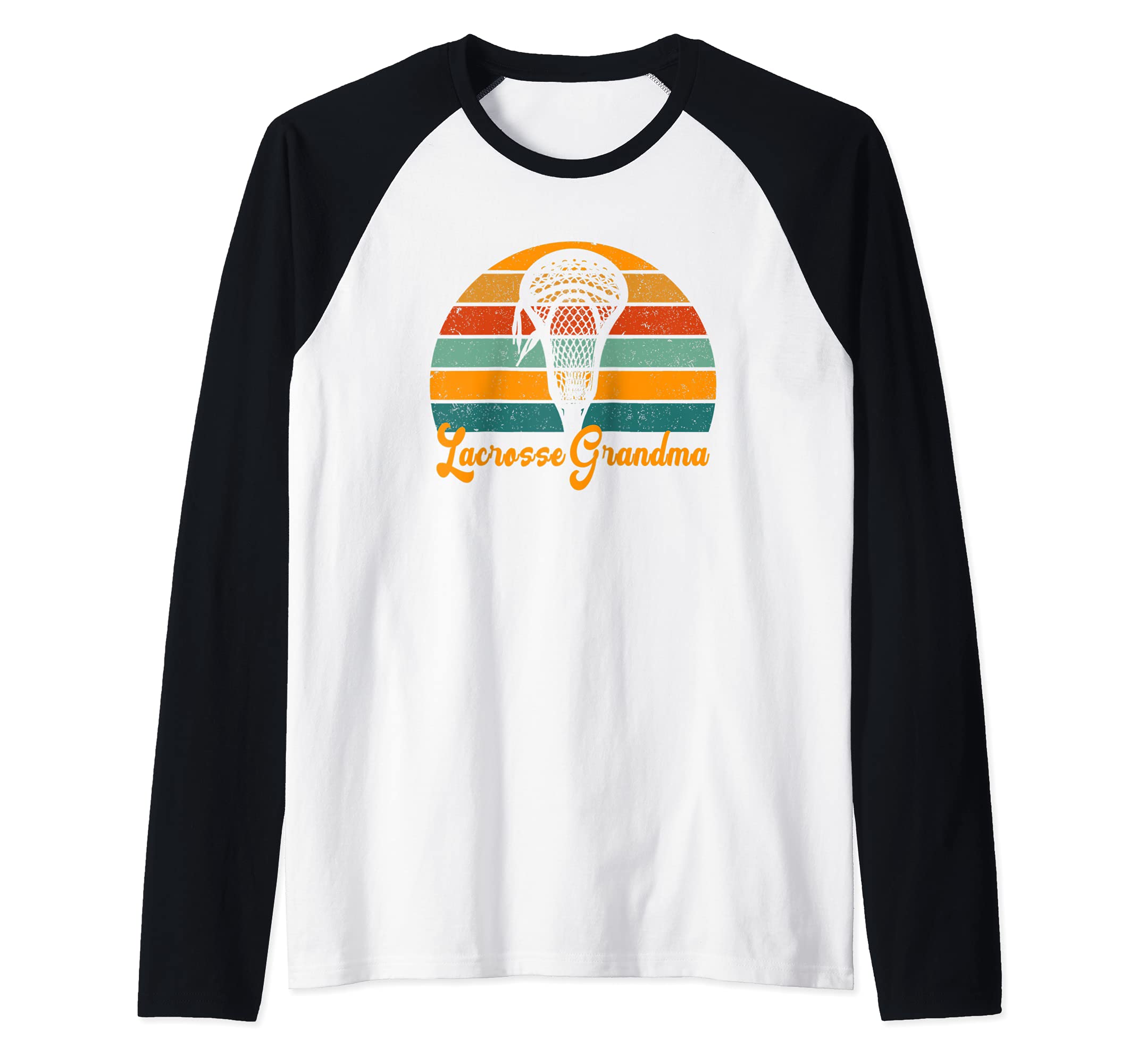 Lacrosse Grandma with Retro Sunset Raglan Baseball Tee